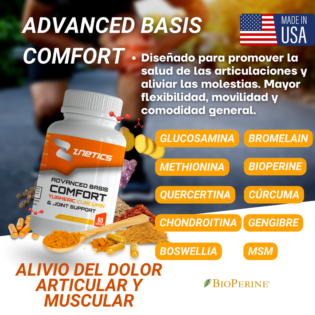 ZNETICS Advanced Basis Comfort Turmeric Joint Support - Extracto de Cúrcuma y Complex Para Ligamentos y Articulaciones.