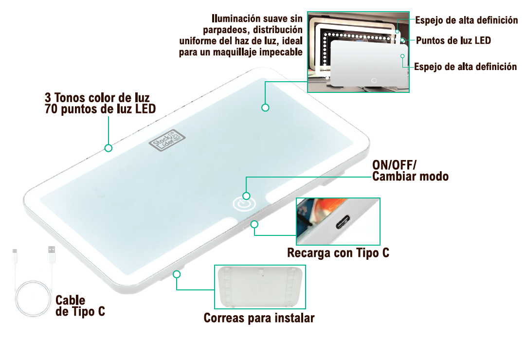 Espejo led recargable