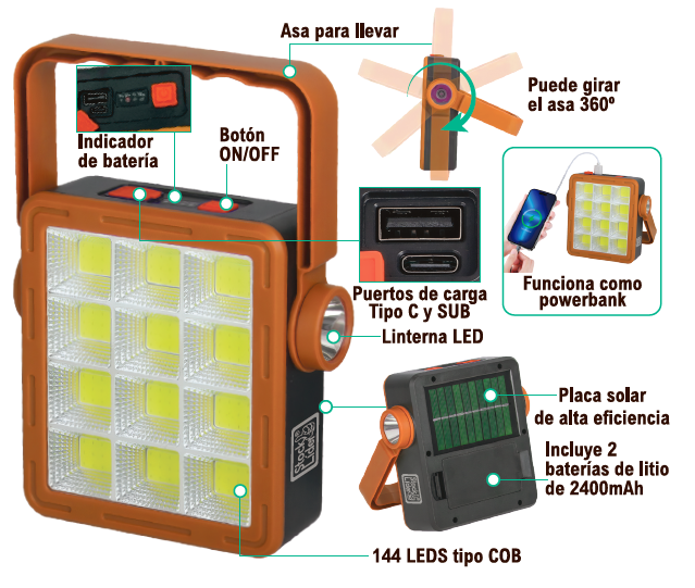 Lámpara solar multifunción