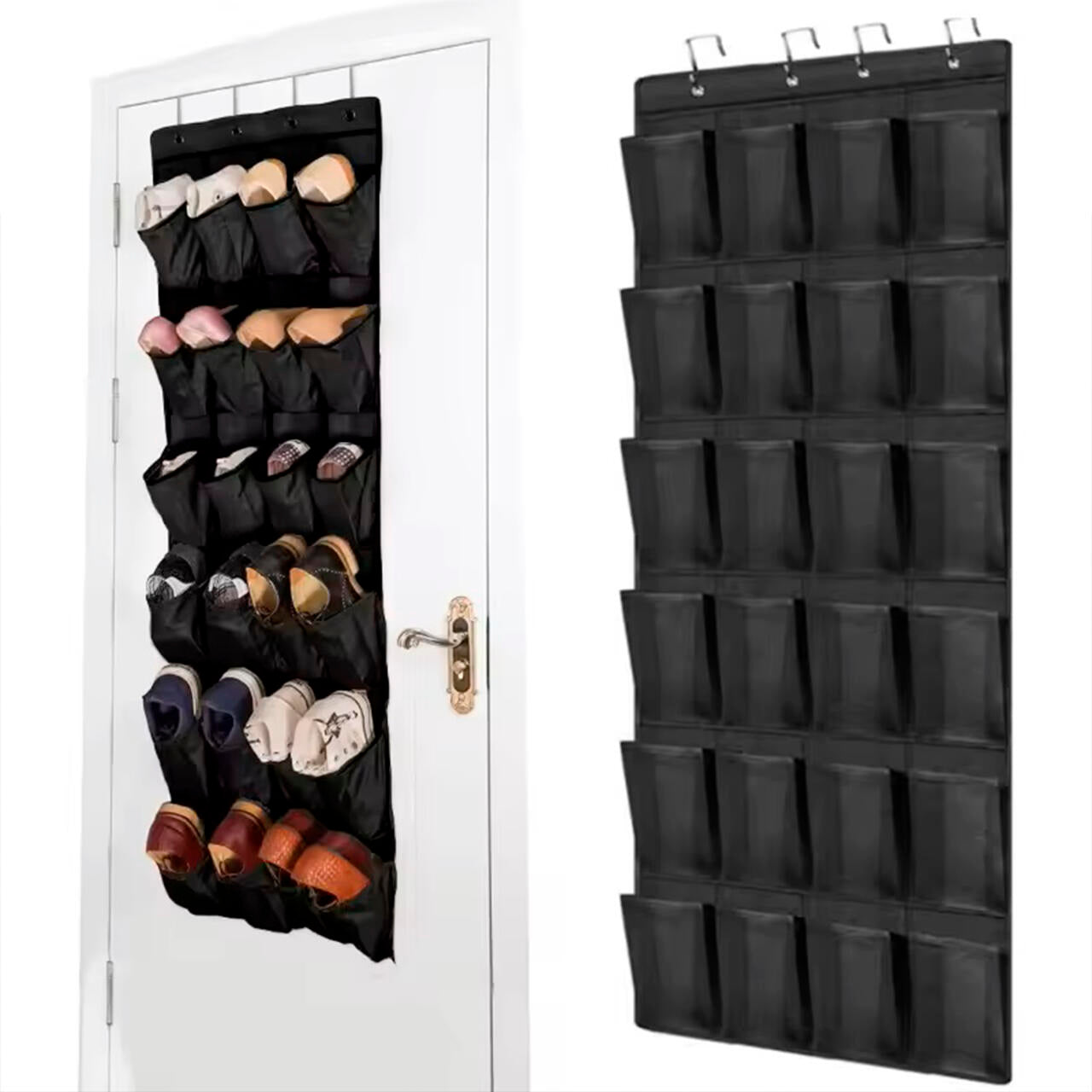 Organizador De Zapatos Y Otras Complementos, Colgante Sobre La Puerta 20 Bolsillos Color Negro