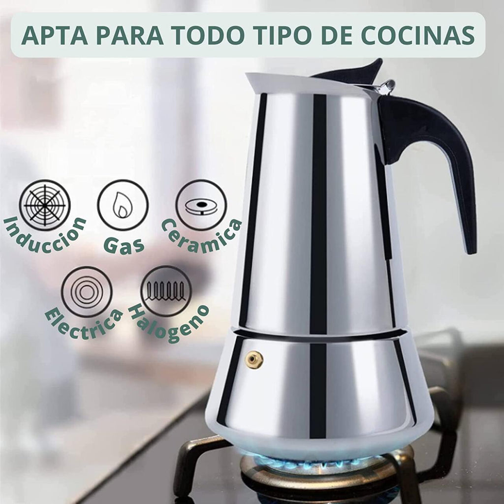 Cafetera Italiana De Acero Inoxidable 9 Tazas Inducción