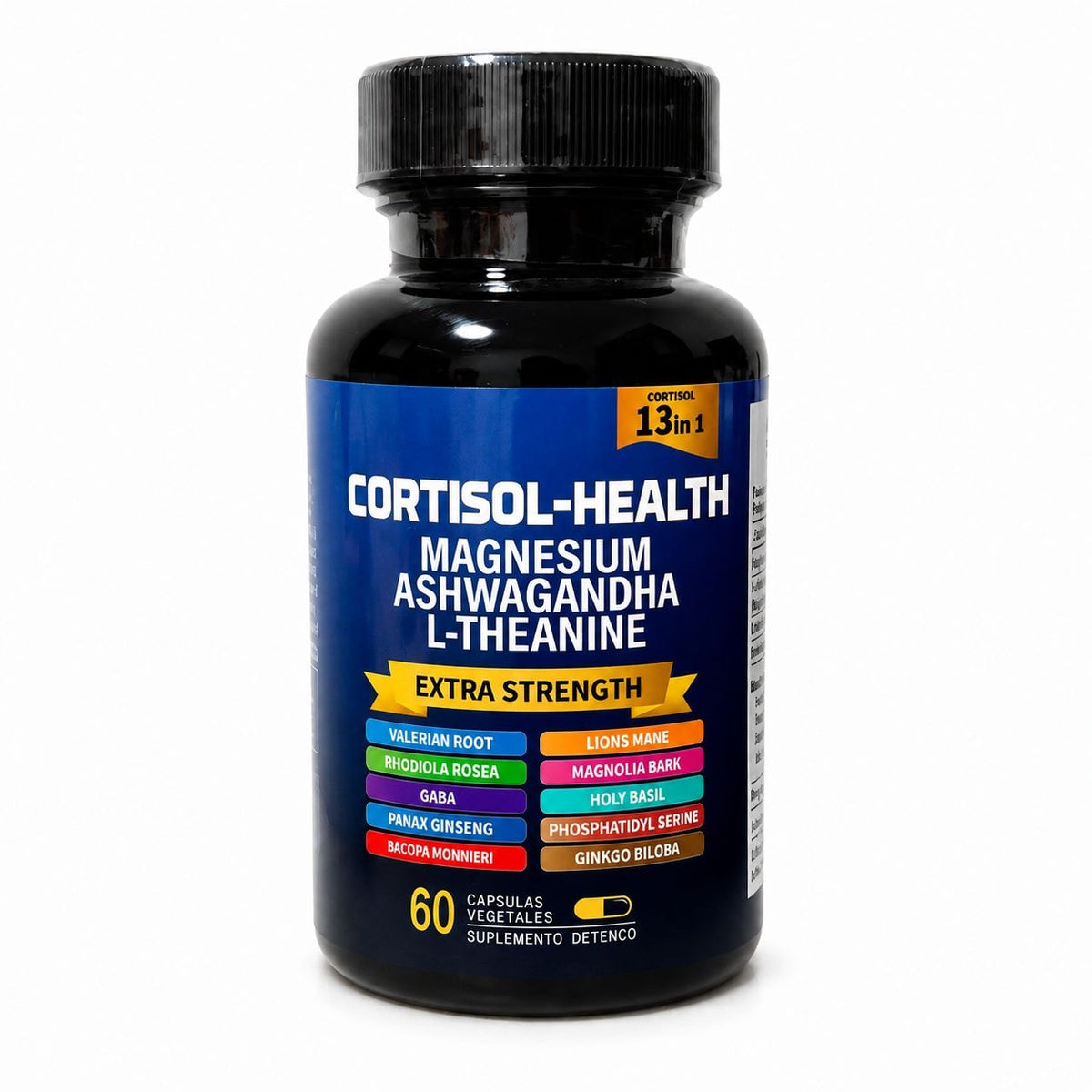 Suplemento Antiestrés Cortisol Balance MARCA GENERICA – Magnesio Glicinato + L-Teanina + Ashwagandha 60 Cápsulas