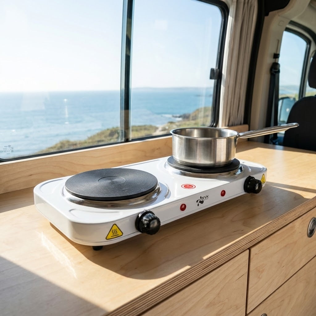 Cocina eléctrica portátil en una autocaravana