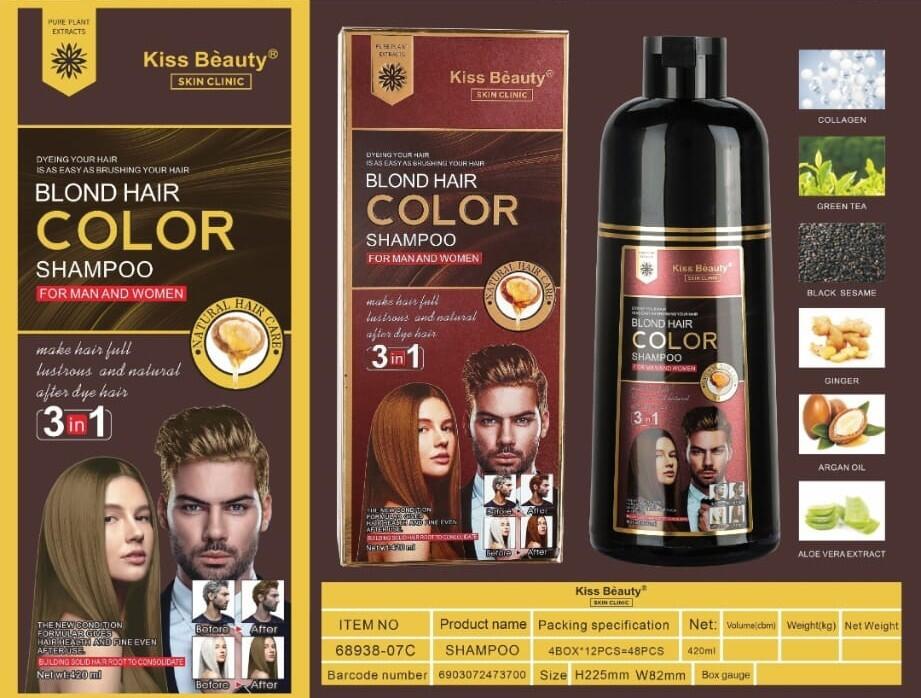 Champu 3 en 1 Castaño Medio Unisex 420ml. Kiss Beauty