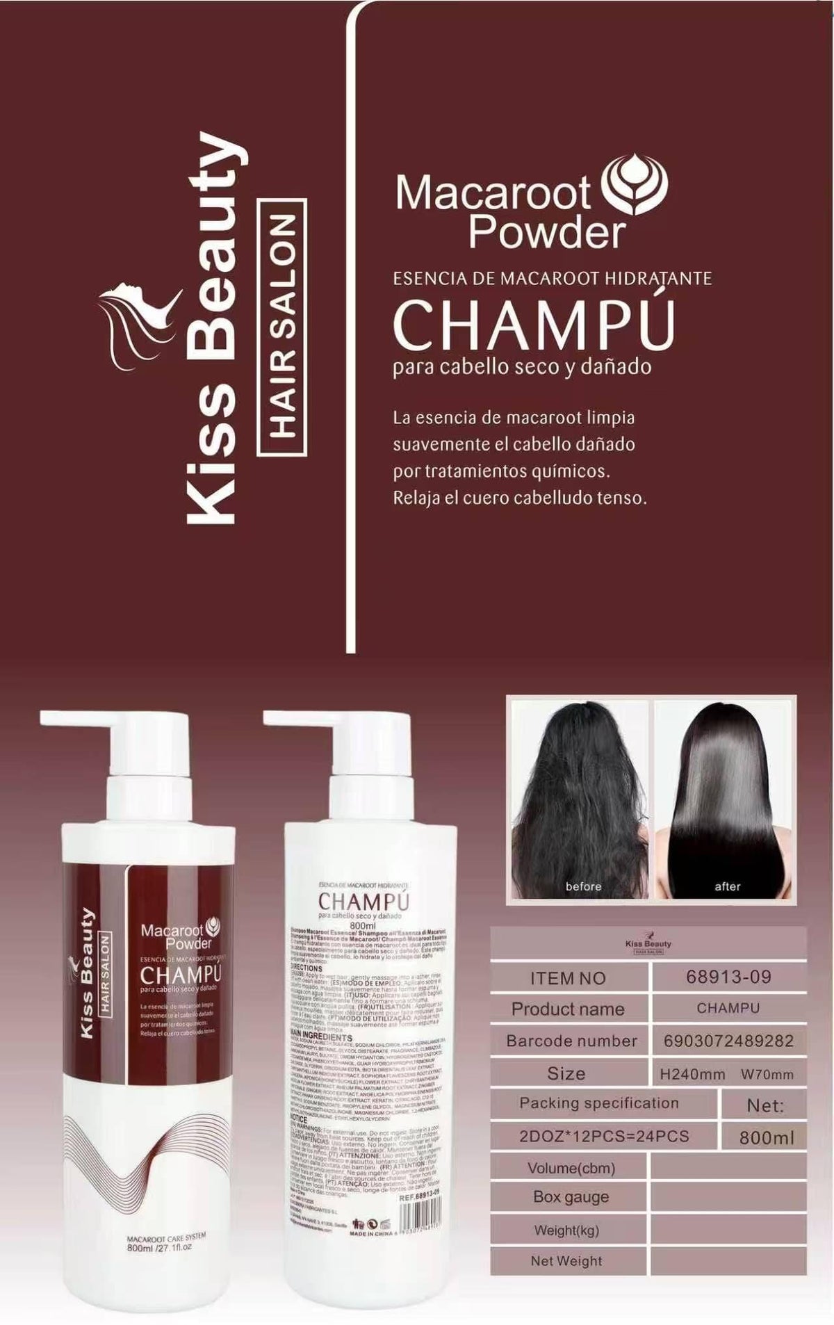 Champu Esencia de Macaroot Hidratante 800ml. Kiss Beauty
