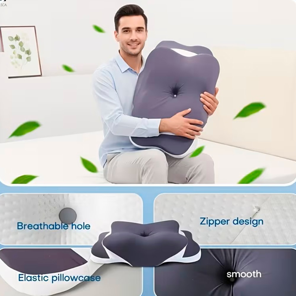 Almohada Cervical Viscoelástica Ergonómica 57x36x12 cm, Mariposa, Soporte Cuello y Hombros, Funda Lavable, Antironquidos