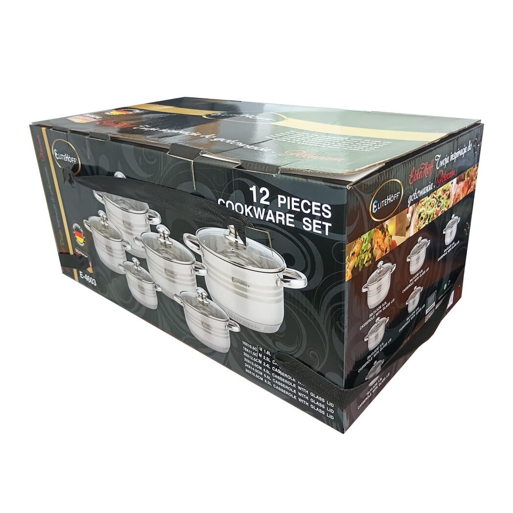 Batería de Cocina Ollas 12 Piezas en Acero Inoxidable con Tapas Apta para Todo Tipo de Cocinas