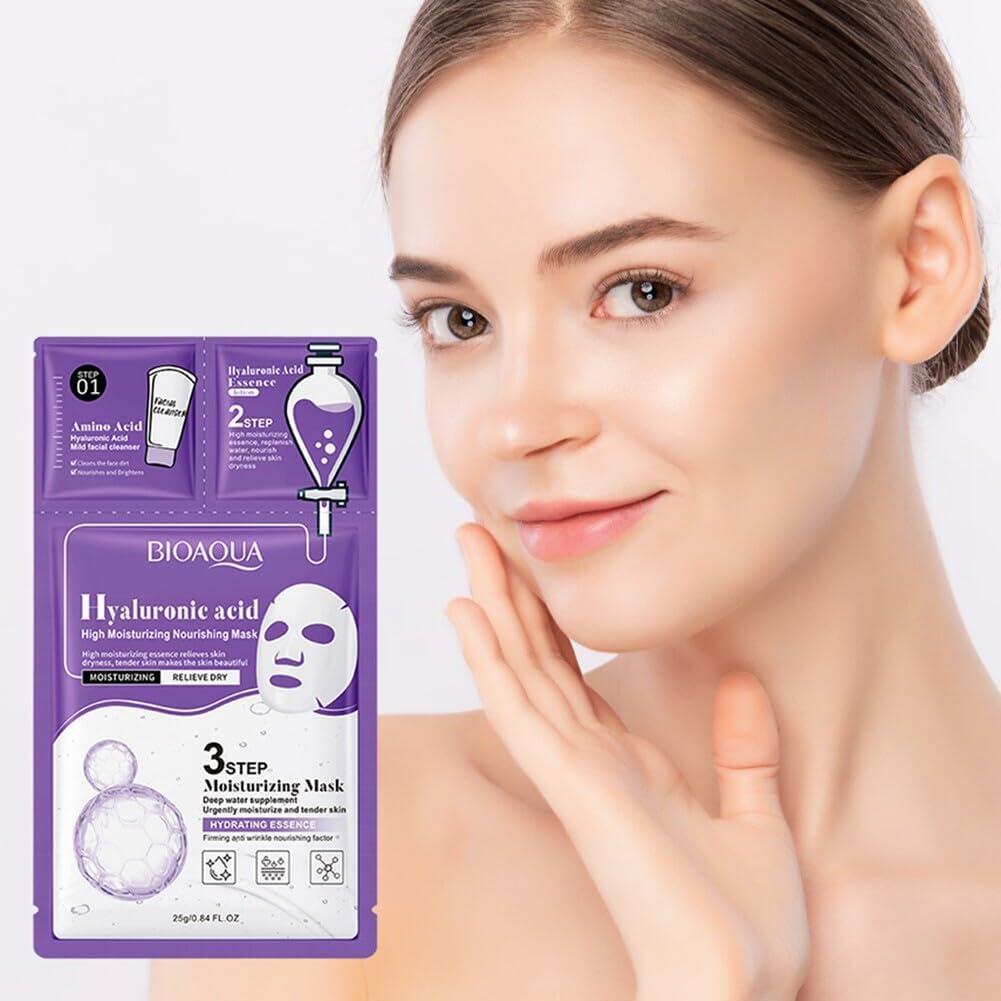 Mascarilla Facial 3 Pasos Ácido Hialurónico y Aminoácidos (0.8g + 0.8g + 25g)