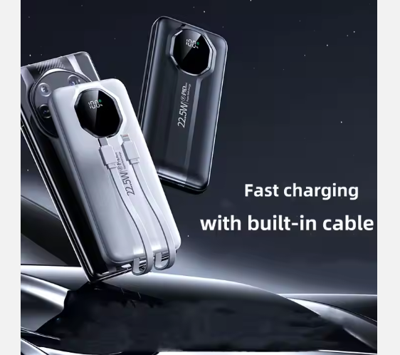 Power Bank 10000 mAh PD 22,5W con Cables Integrados – Potencia Total en la Palma de tu Mano