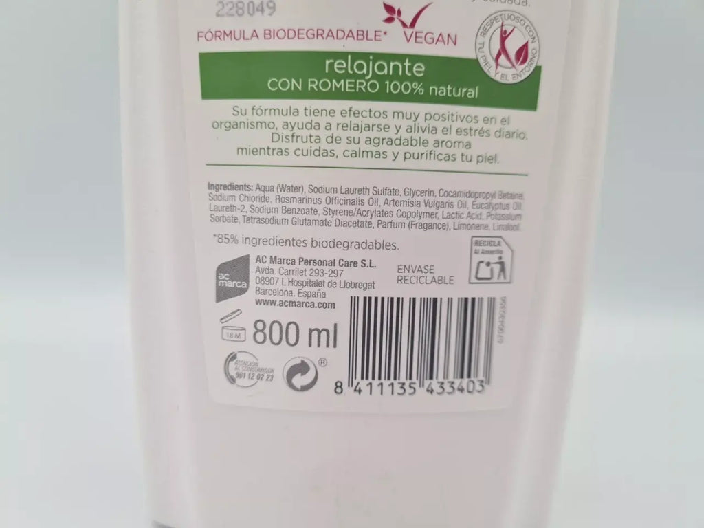 Gel de Baño y Ducha Relajante 800ml – Calma, Suavidad y Bienestar en Cada Gota