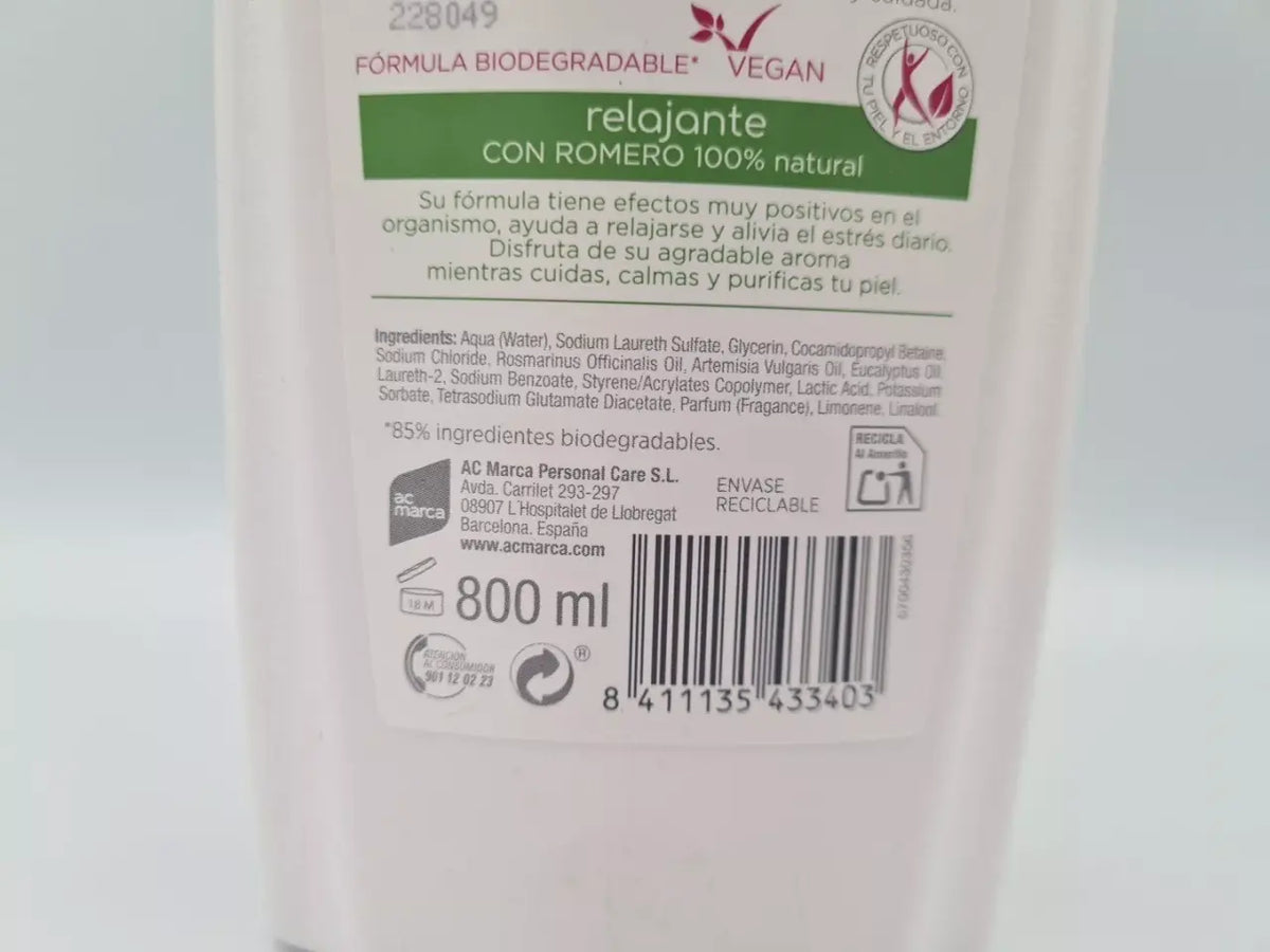 Gel de Baño y Ducha Relajante 800ml – Calma, Suavidad y Bienestar en Cada Gota