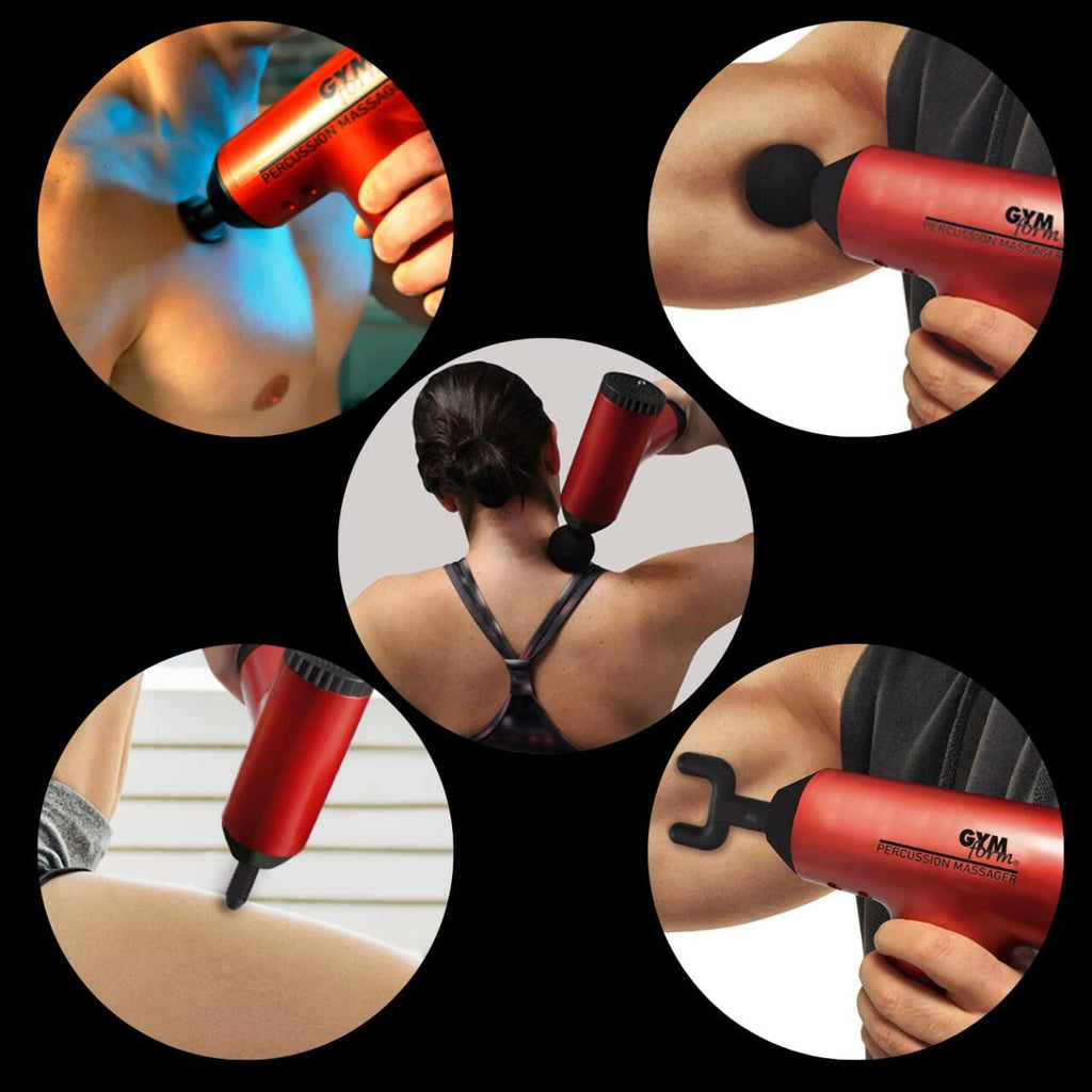 Pistola inalámbrica de masaje profesional que elimina la rigidez muscular con tecnología de percusión profunda.