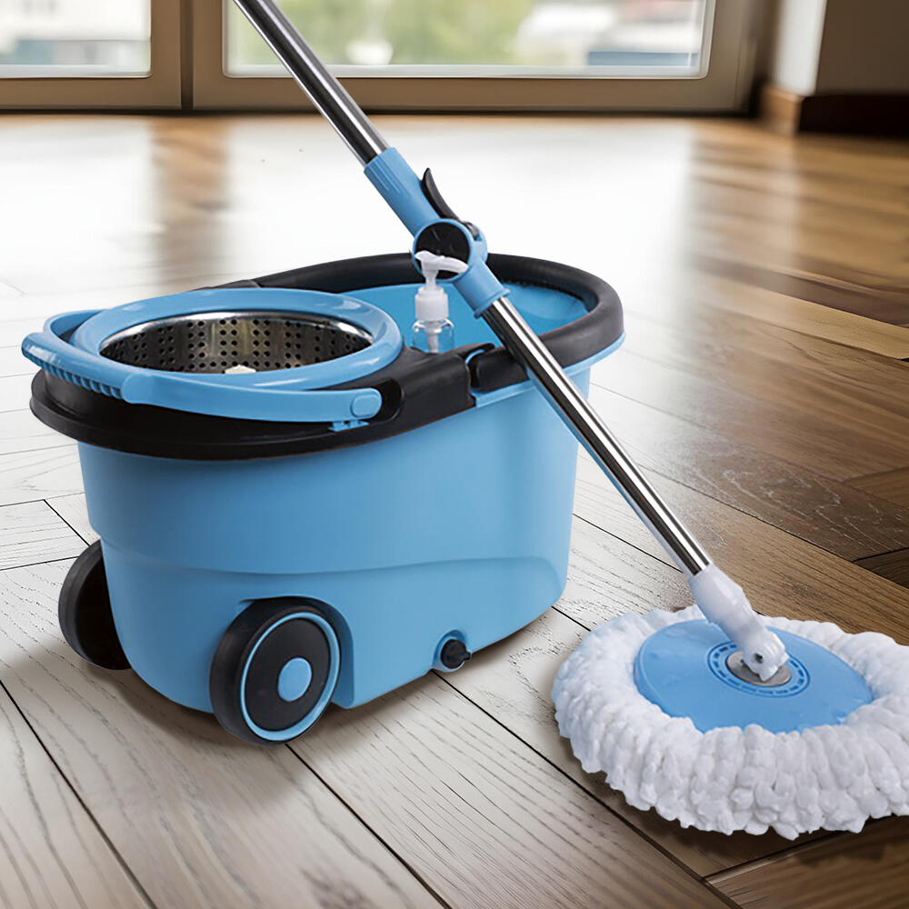 Fregona Mopa Giratoria 360 ° con 2 Cabezales de Mopas Cubo Con Ruedas