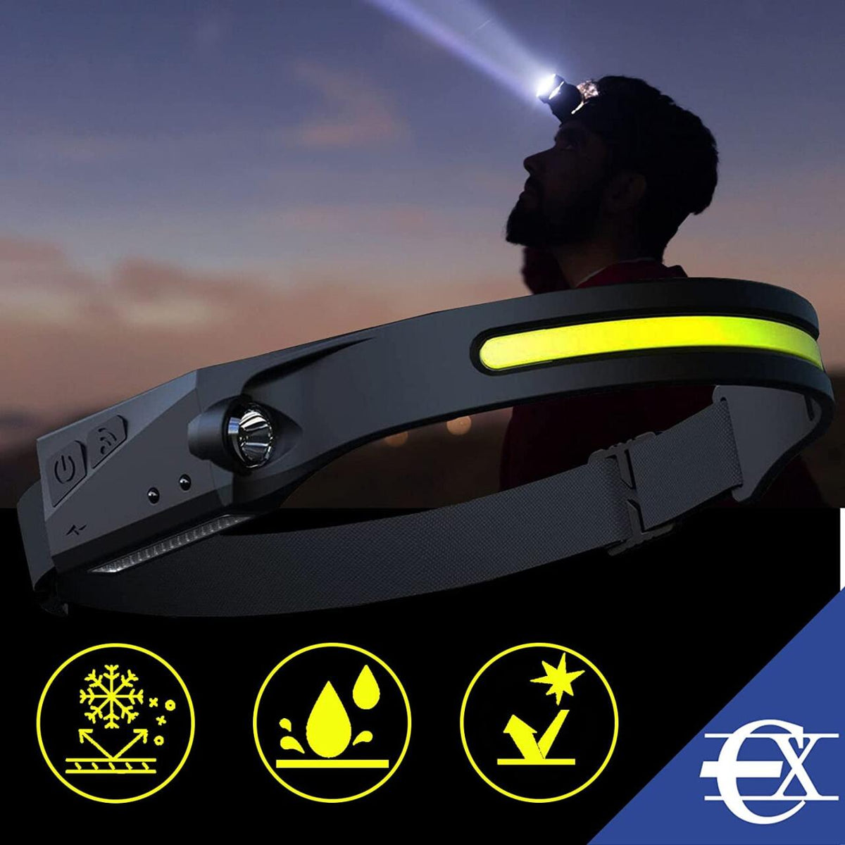 Linterna Cabeza Sensor con Luz Emergencia