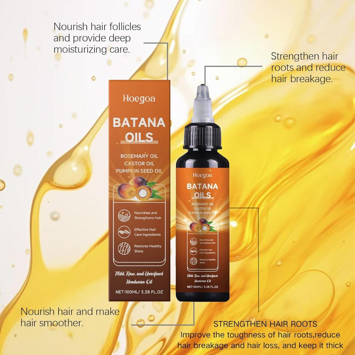 HOEGOA Aceite de Batana 100ml — Crecimiento Capilar Natural y Reparación Profunda