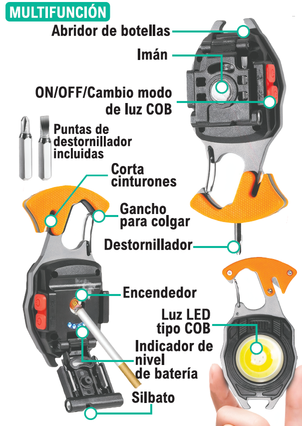 Mini lámpara llavero multifunción