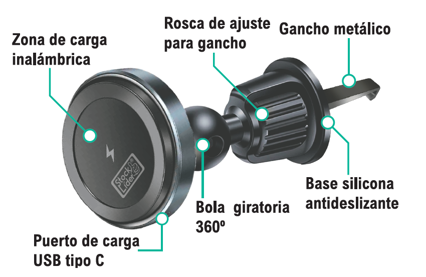 Soporte magnético con carga inalámbrica