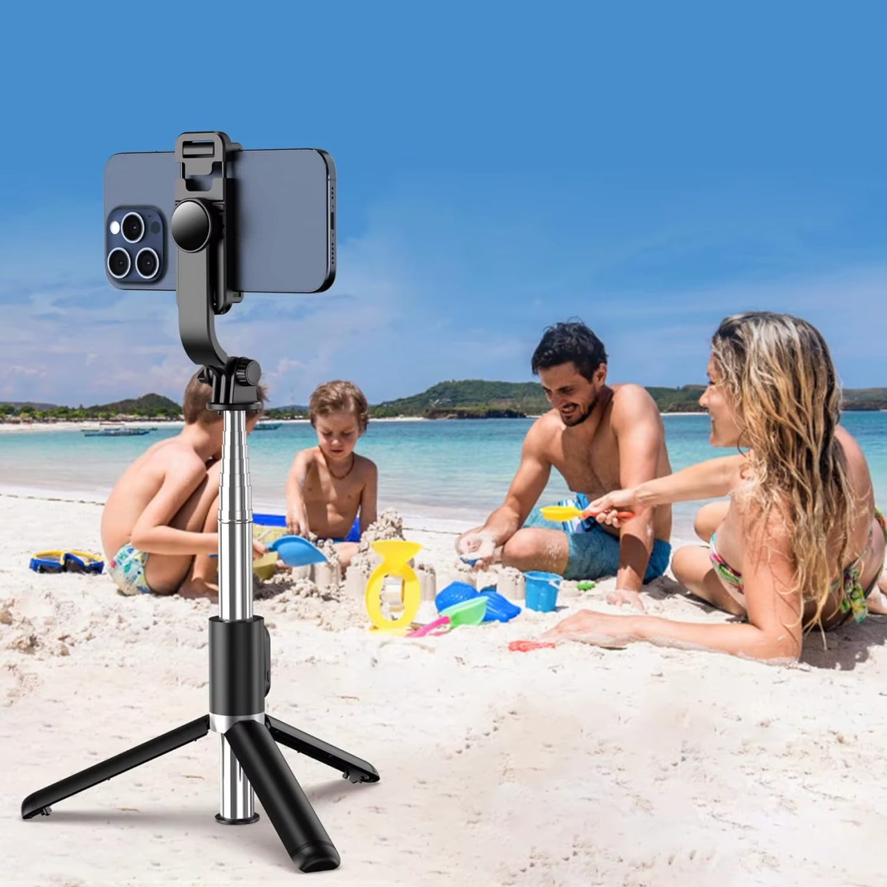 Palo selfie Q02 extensible con soporte estable.