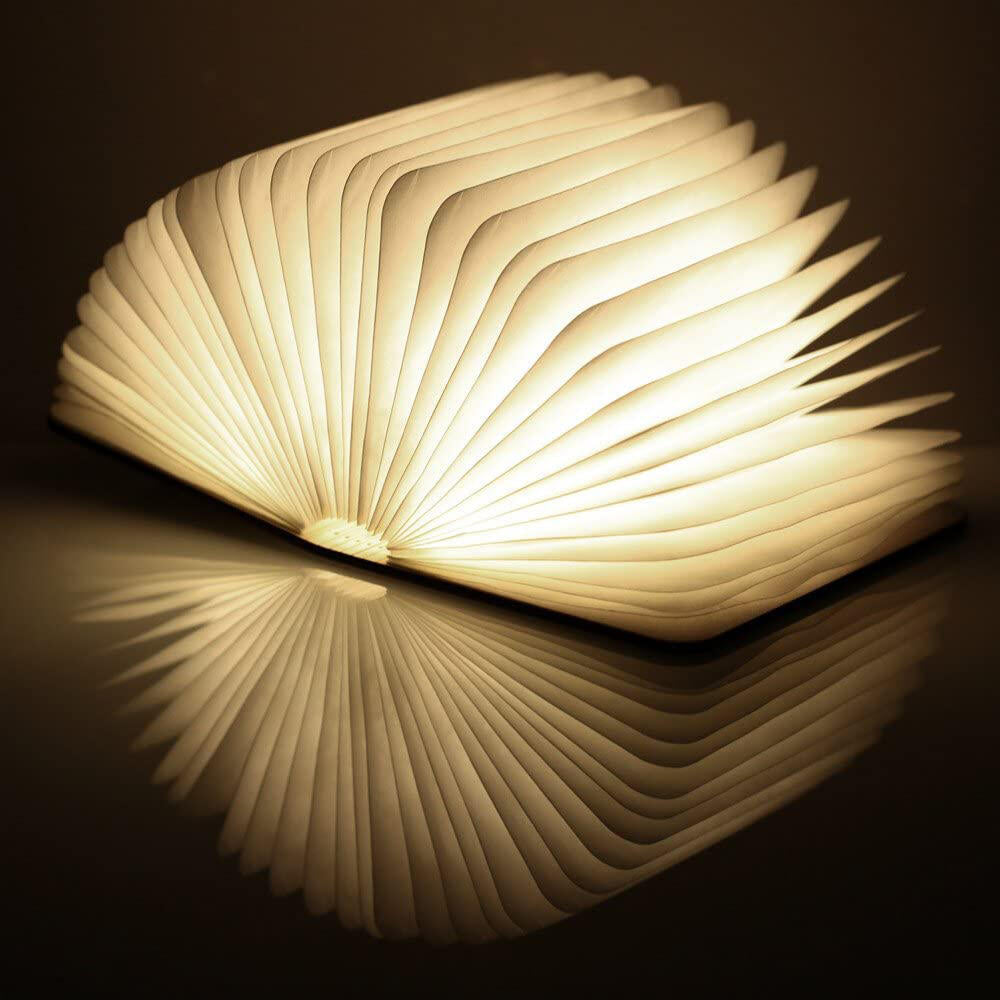 Lampara Libro Plegable de Madera Lampara Mesilla de Noche Ideal Decoración Casa y Habitación Regalo Original