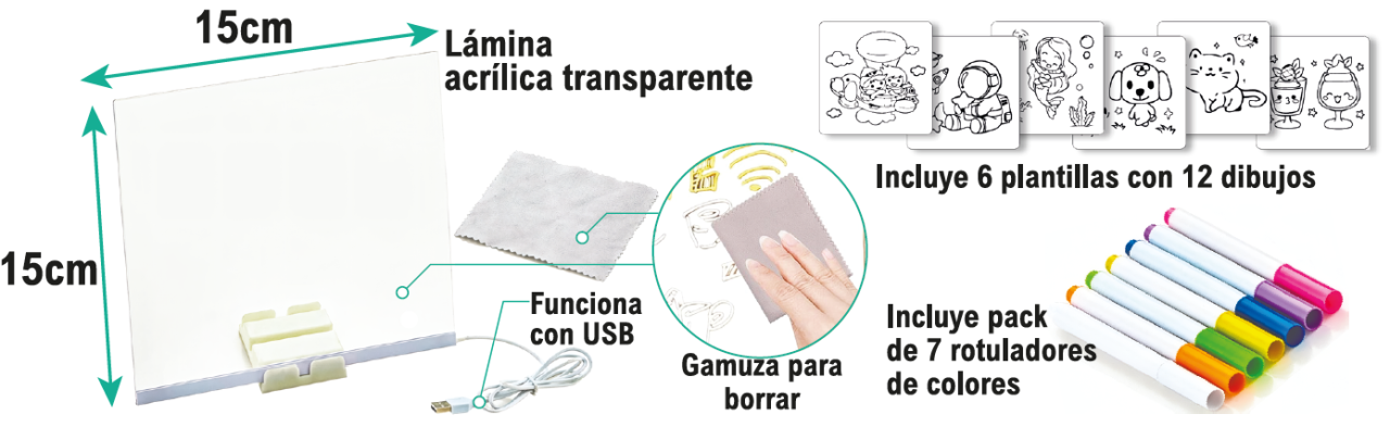 Pizarra con luz LED 15x15