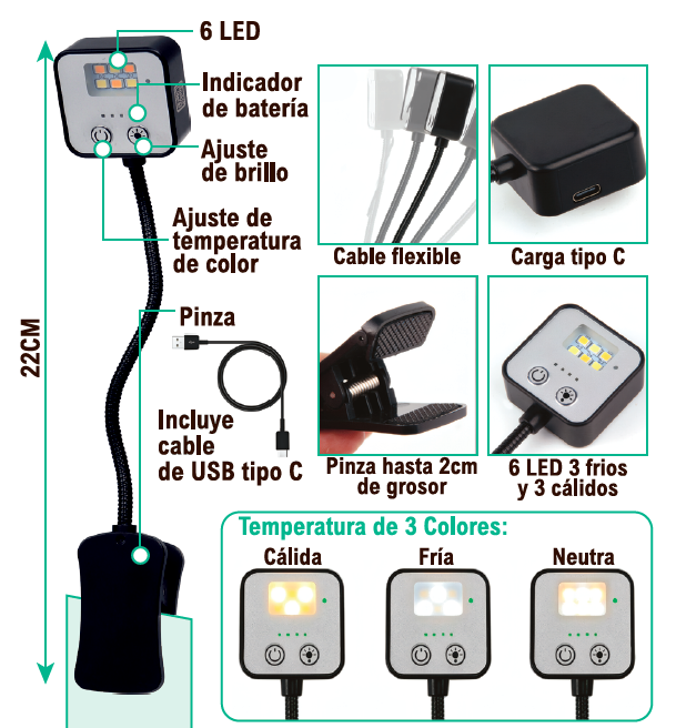 Lámpara de lectura 6 leds