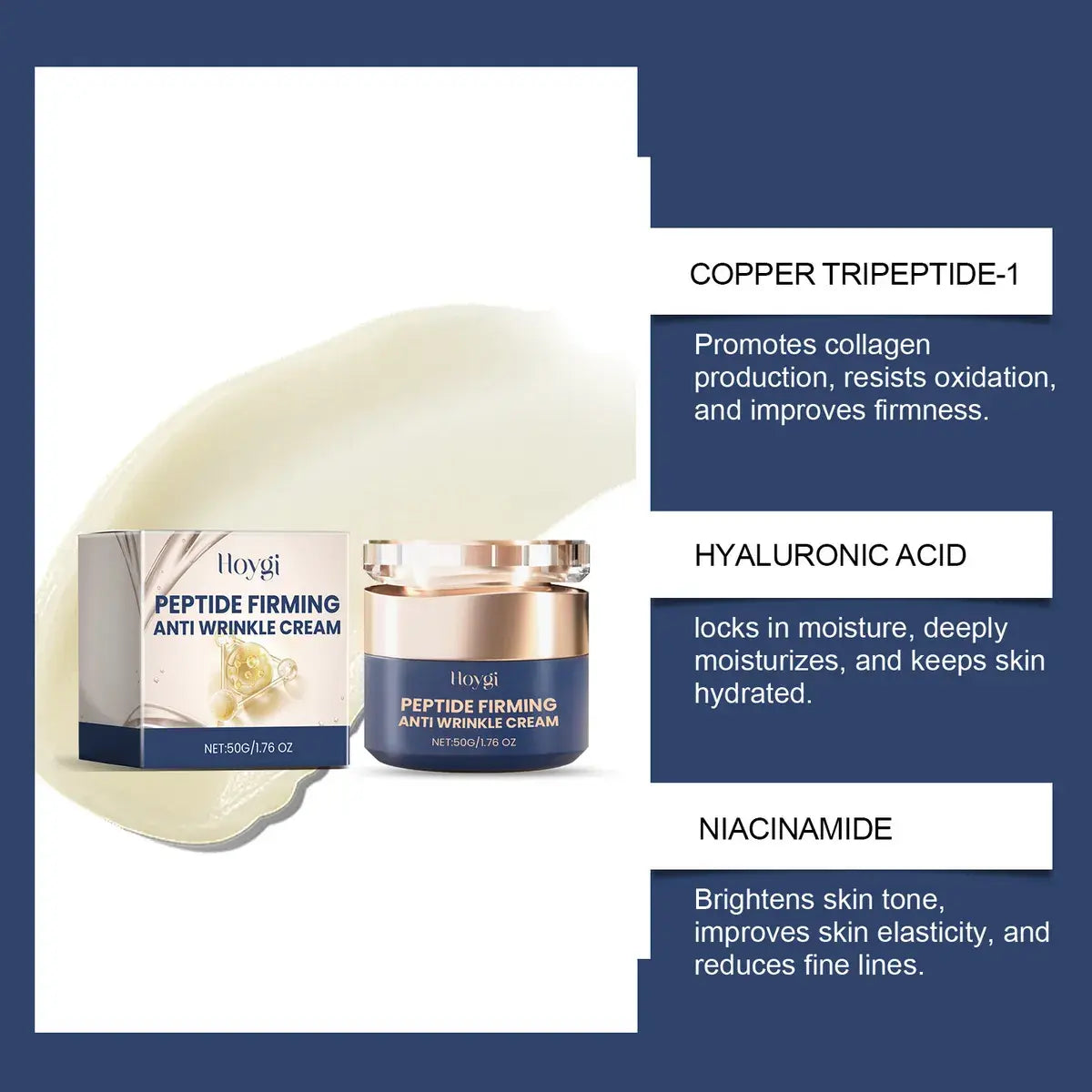 Hoygi Crema Reafirmante Antiarrugas con Péptidos – 50g ‍