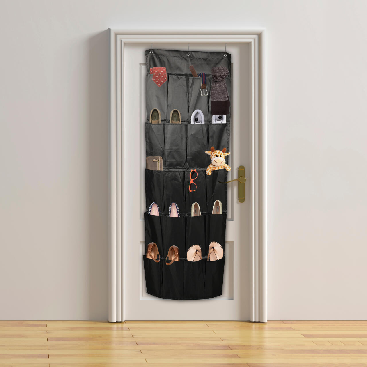Organizador De Zapatos Y Otras Complementos, Colgante Sobre La Puerta 20 Bolsillos Color Negro