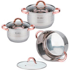Batería de Cocina Ollas 12 Piezas en Acero Inoxidable con Tapas Apta para Todo Tipo de Cocinas Incluyendo Inducción Rosa