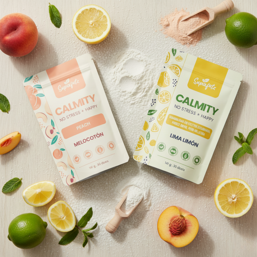 Supafutz Calmity - Sabor Melocotón / Mezcla de bebida en polvo, reductor de cortisol y ayuda para dormir