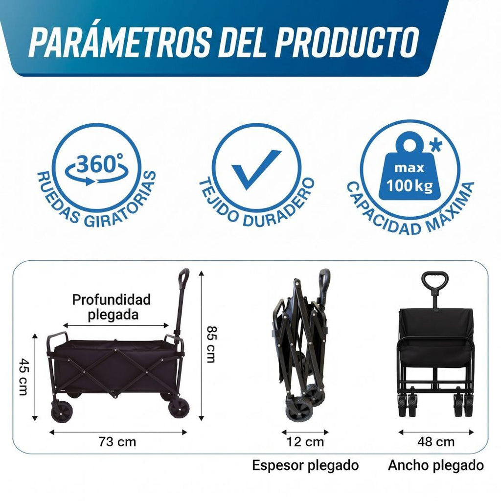 Carro de transporte plegable para playa y camping