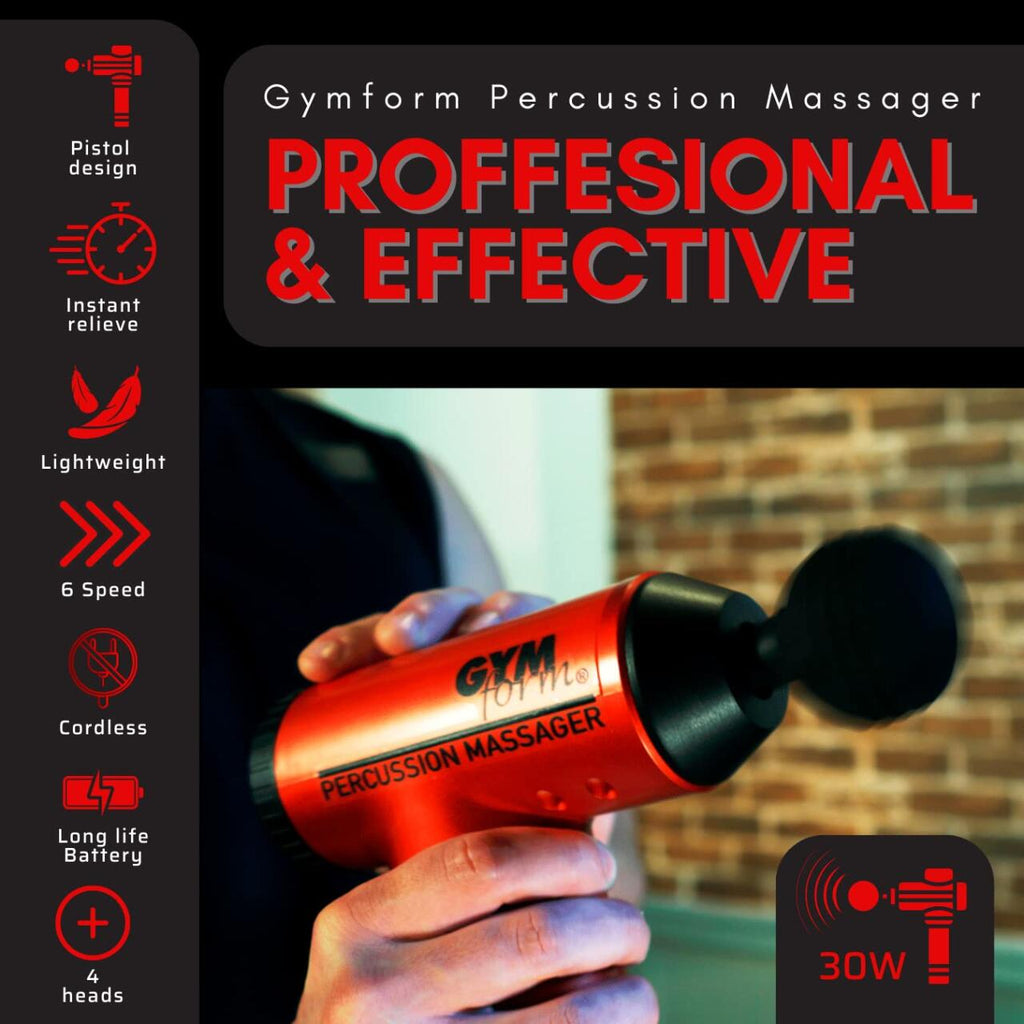 Pistola inalámbrica de masaje profesional que elimina la rigidez muscular con tecnología de percusión profunda.