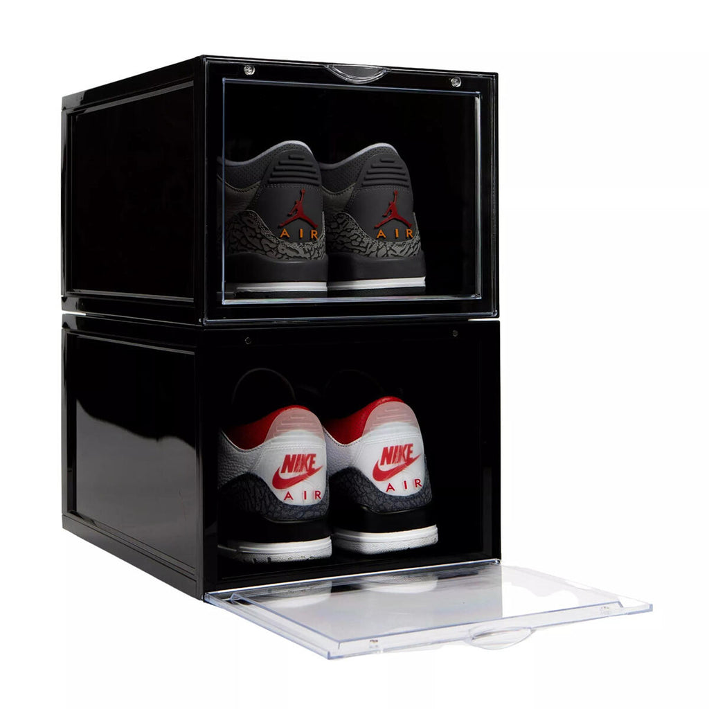 Zapatero Magnético Transparente, Pack 4 Cajas Almacenamiento de Zapatos Apilables, (Cajas Negras) , Caja de almacenamiento.