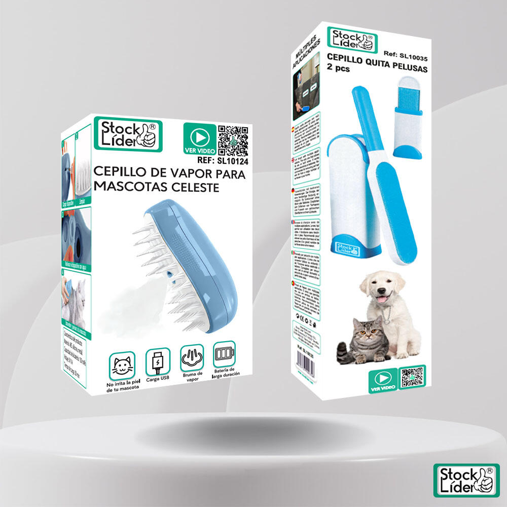 Pack Cepillo Mascotas Celeste y Cepillo Quitapelusas