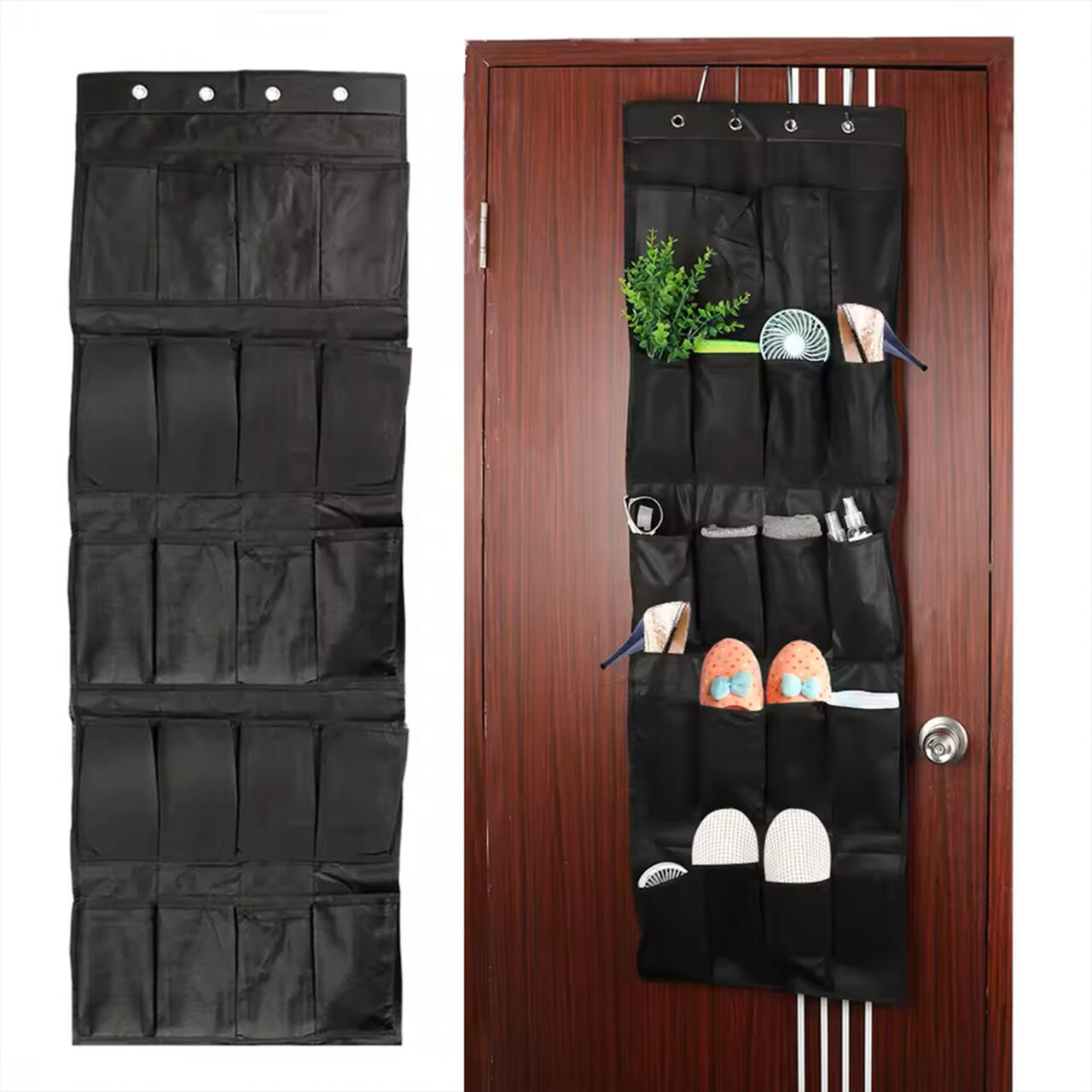 Organizador De Zapatos Y Otras Complementos, Colgante Sobre La Puerta 20 Bolsillos Color Negro