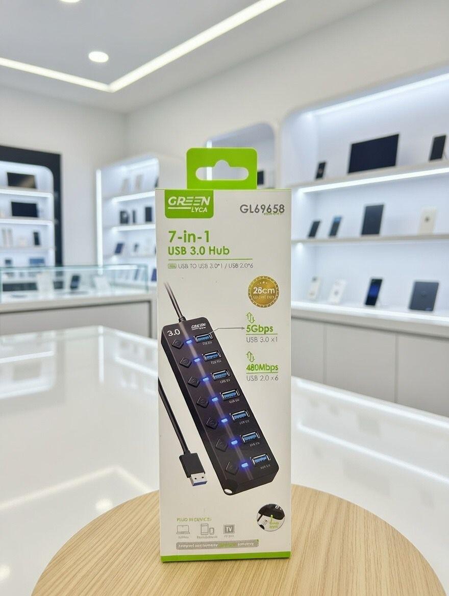 Ubs Hub 7 en 1/ con Interructores On/off, Usb 3.0 X1, Ubs 2.0 X6, Green Lyca gl69658