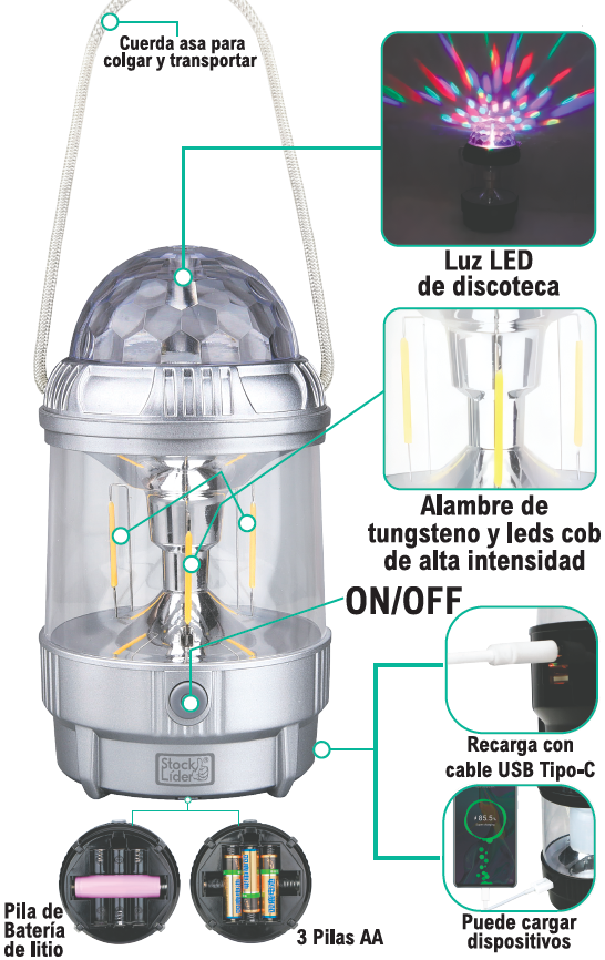 Lámpara de pila y batería