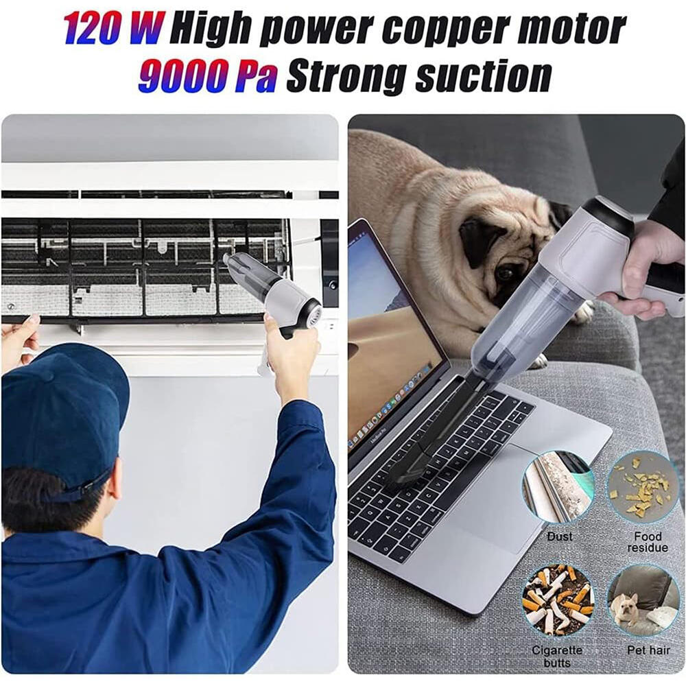 Aspirador de Mano Inalámbrico 4 en 1 con Soplador y Compresor, USB, para Hogar y Coche