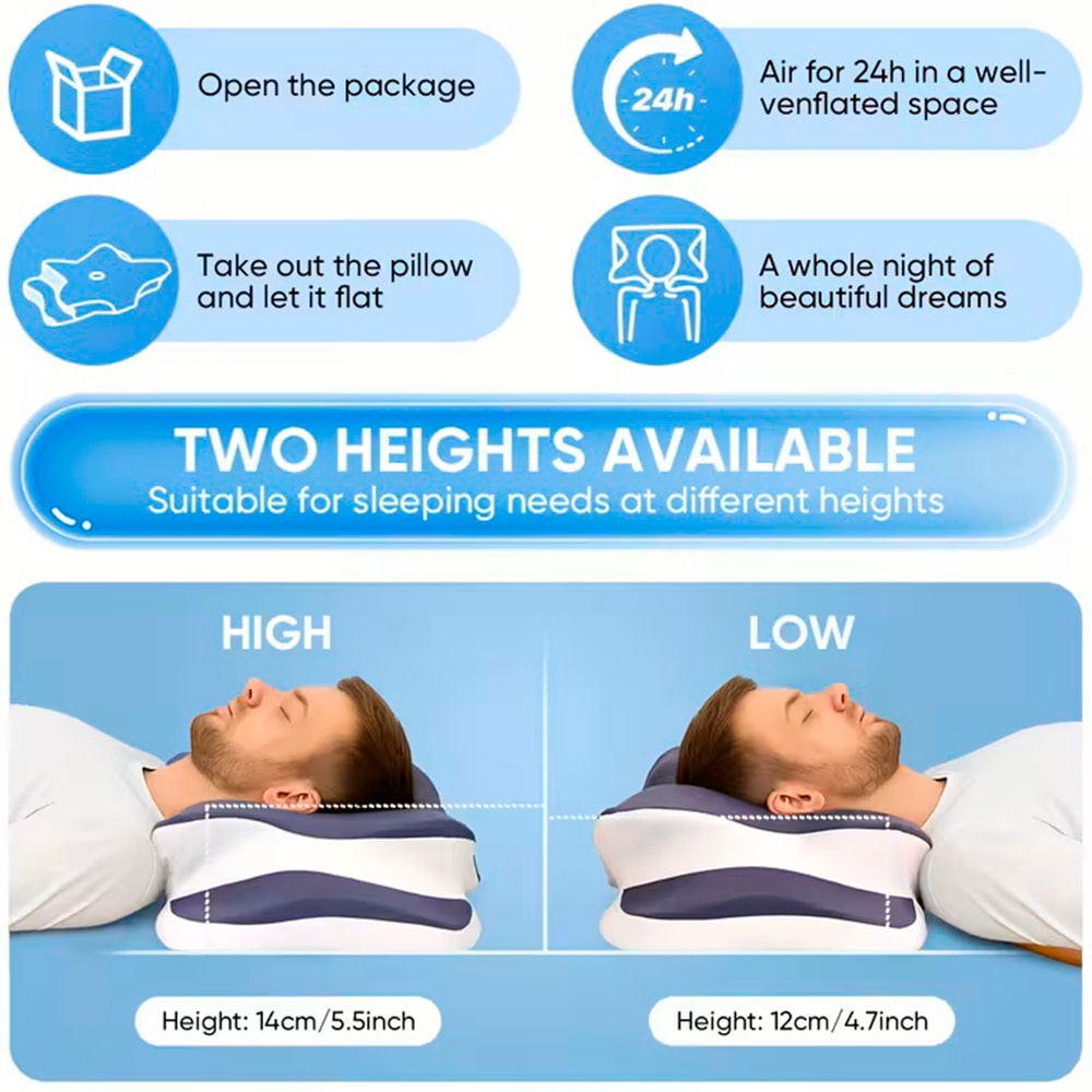 Almohada Cervical Viscoelástica Ergonómica 57x36x12 cm, Mariposa, Soporte Cuello y Hombros, Funda Lavable, Antironquidos